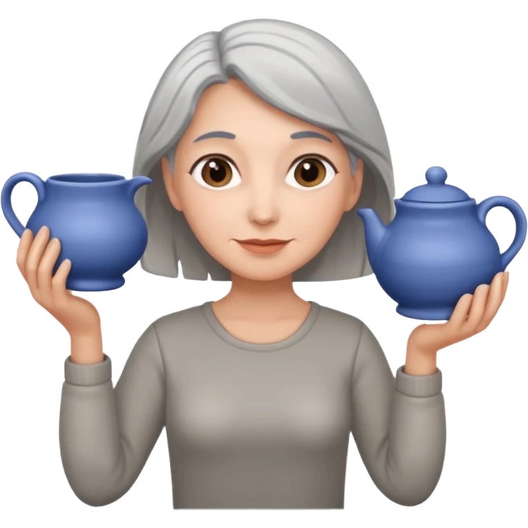 Woman with grey hair with ceramics emoji