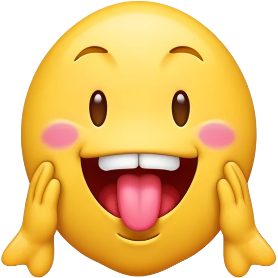 emoji with tongue out and drooling shaking it's head side to side with hands around its mouth emoji