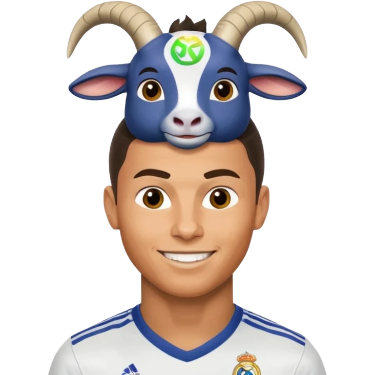I want Ronaldo in Madrid and something over his head saying GOAT emoji