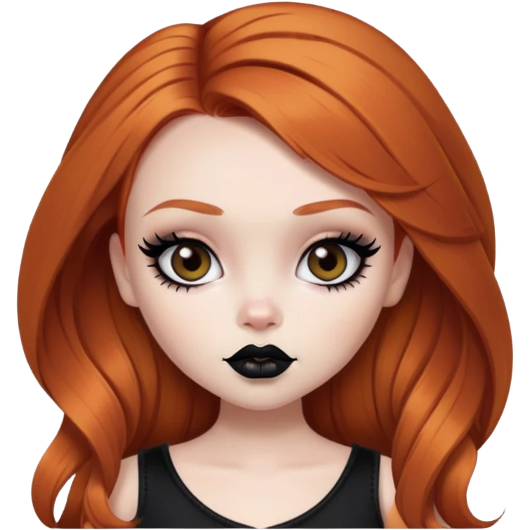 pretty bratz girl, ginger hair, dark brown eyes, black eyeliner, pale skin, alternative style, goth emoji
