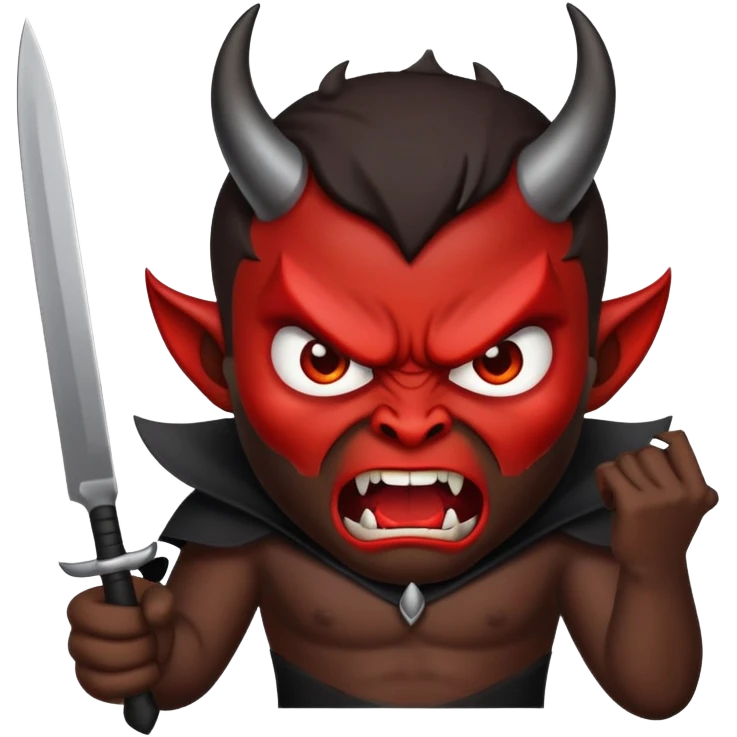(classic emoji face style) dark,black,angry,devil,knife emoji