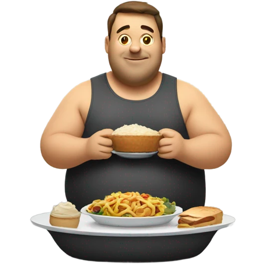 full body fat man eating a warm  emoji