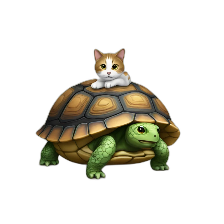 Un chat assis sur une tortue  emoji