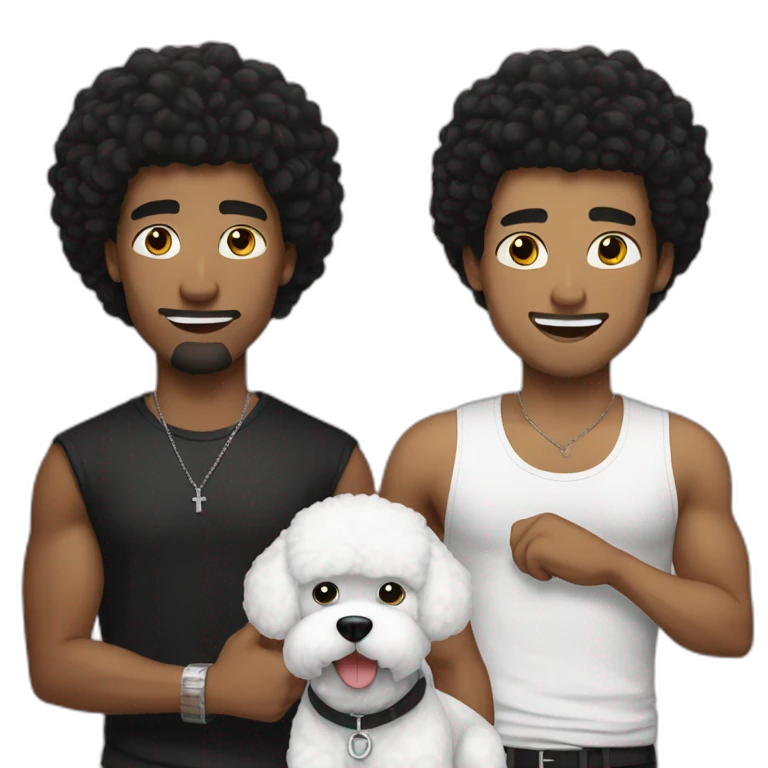 white man black hair,  rapper flexing with a bichon emoji