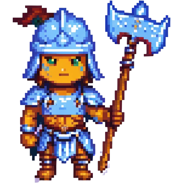 a gladiator with a trident and net, pixel art style emoji