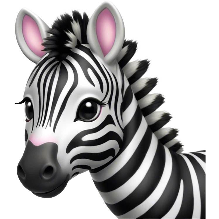 Cinematic Cute Zebra Portrait Emoji, Head tilted playfully and inquisitively, featuring a glossy, intricately striped Fur of black and white with round, sparkling eyes filled with curious wonder, Simplified yet irresistibly adorable features, highly detailed, glowing with a warm, friendly glow, high shine, affectionate and spirited, stylized with a touch of savannah whimsy, bright and endearing, soft glowing outline, capturing the essence of a mischievous yet loving zebra, so playful it feels like it could prance out of the screen and into your arms! emoji