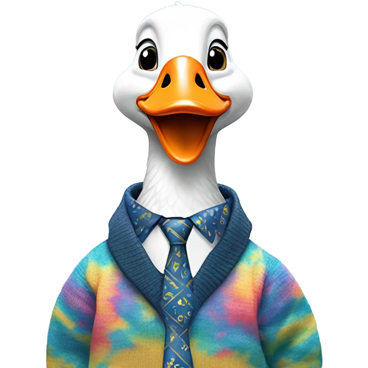 Goose with a tie dyed sweater. Words surround the goose are in the team style and say Welsh Gosl emoji