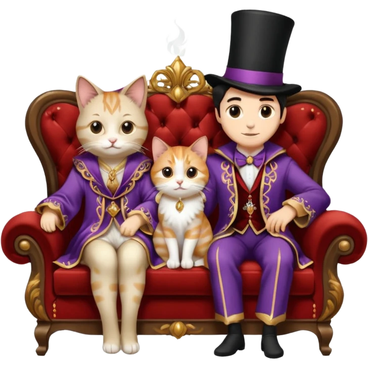 magician couple and their pet cat emoji