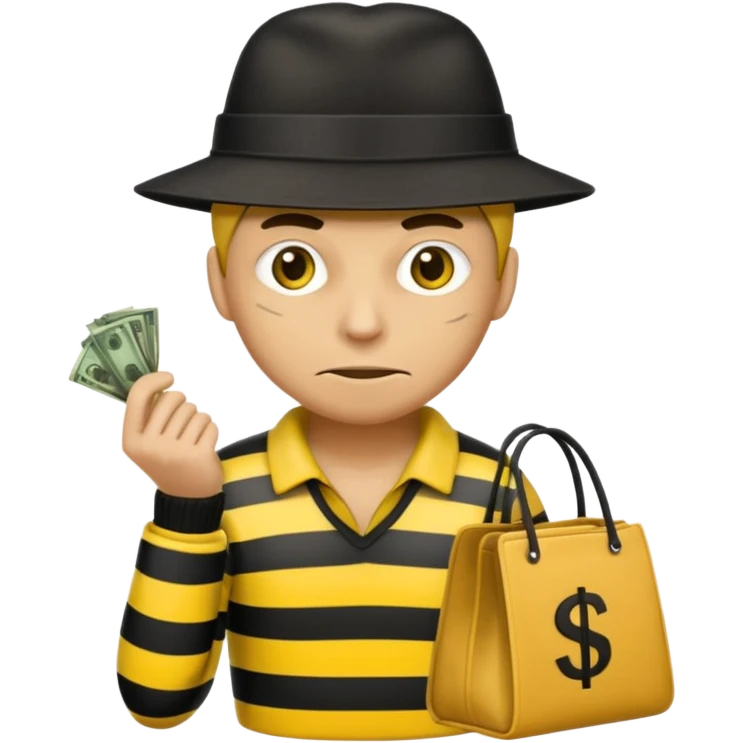 A Robber that just robes a bank** and that has yellow and black stripes that has a bag qith money inside with a chapeau and that looks mean emoji
