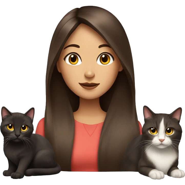 Two long hair brunette girls with three cats emoji