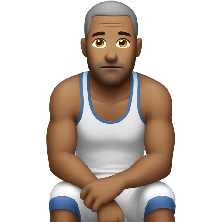 very tired man in sports clothes sits emoji