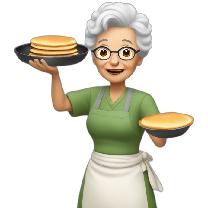 grandma tosses pancakes in a frying pan emoji
