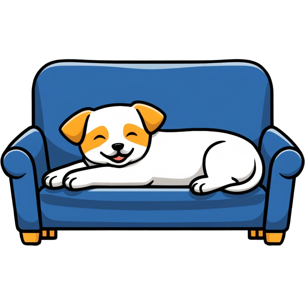 sleepy dog relaxing on couch emoji