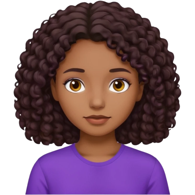 girl with brown skin, dark curly brown hair shoulder length and purple shirt emoji