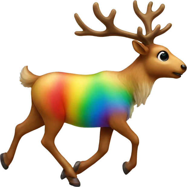 Rainbow colored raindeer walking like a person emoji