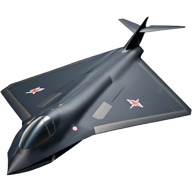 B-2 Spirit bomber - Northrop B-2 (Model Year: 2021) (Iconic colour: Stealth black) - A sleek, stealth bomber with smooth, angular contours and a matte jet-black finish. Emphasize a futuristic, minimalist design with a seamless fuselage, low-profile wings, and an overall intimidating stealth aesthetic. emoji