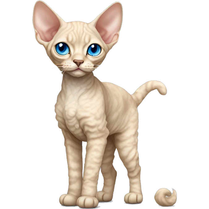 Tall Beige long curly fur Devon Rex Cat Full Body blue eyes  emoji