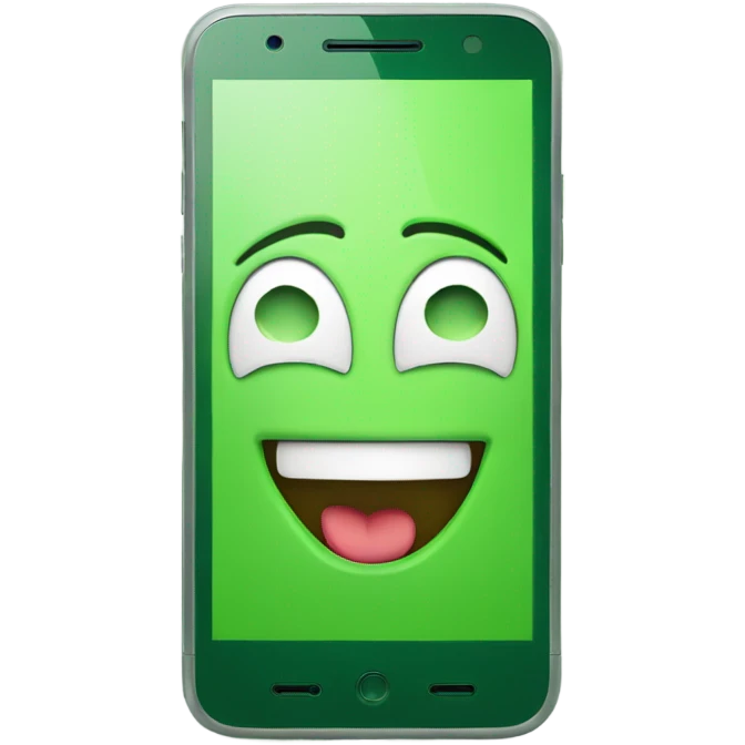 Green smartphone feeling happy emoji