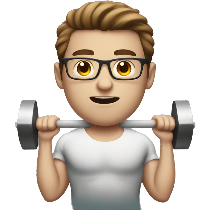 white nerd guy with brown hair doing weight training emoji