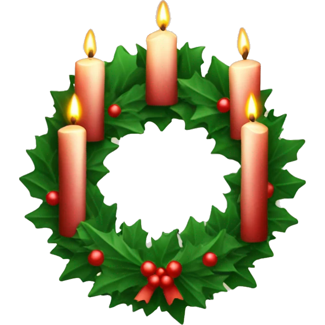 Christmas wreath with Four candles, one of the candles is burning emoji