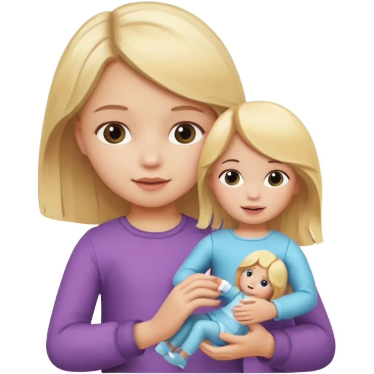 Little girl with blonde hair playing with doll emoji