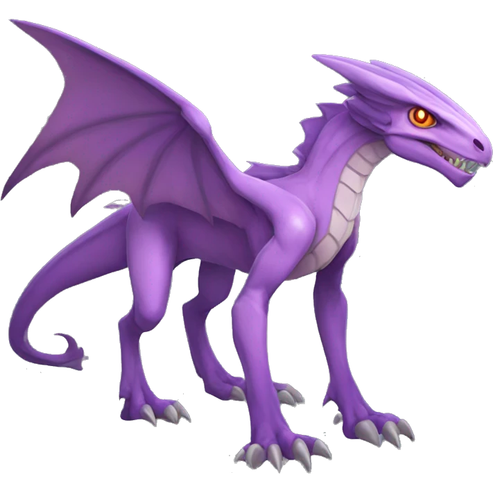 Mauve-violet-colored genesect-raptor-dragonkin-scalie-sona-Fakémon-hybrid with a mane on head and back full body emoji