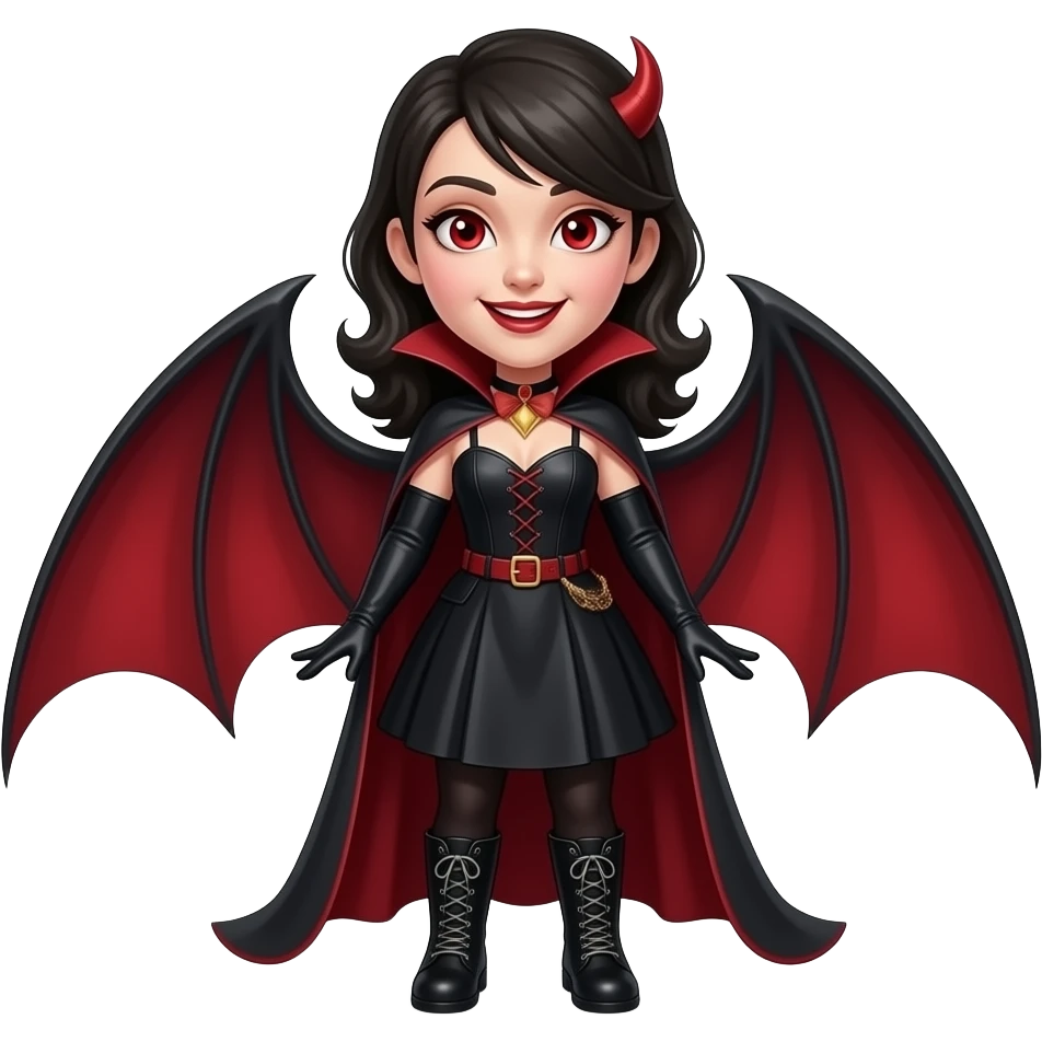 Phoebe with red eyes as dracula with dress gloves boots bra emoji