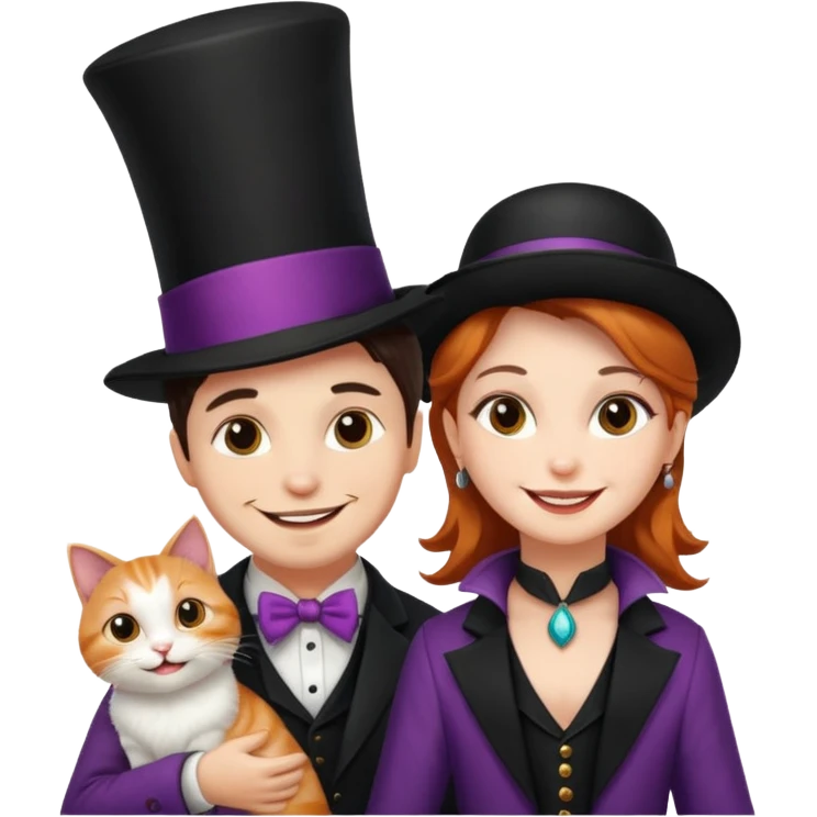 magician couple and their pet cat emoji