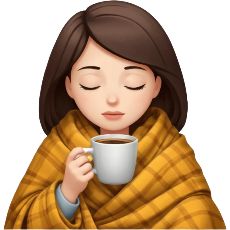 girl inside a blanket sipping coffee eyes closed, visibly distressed emoji