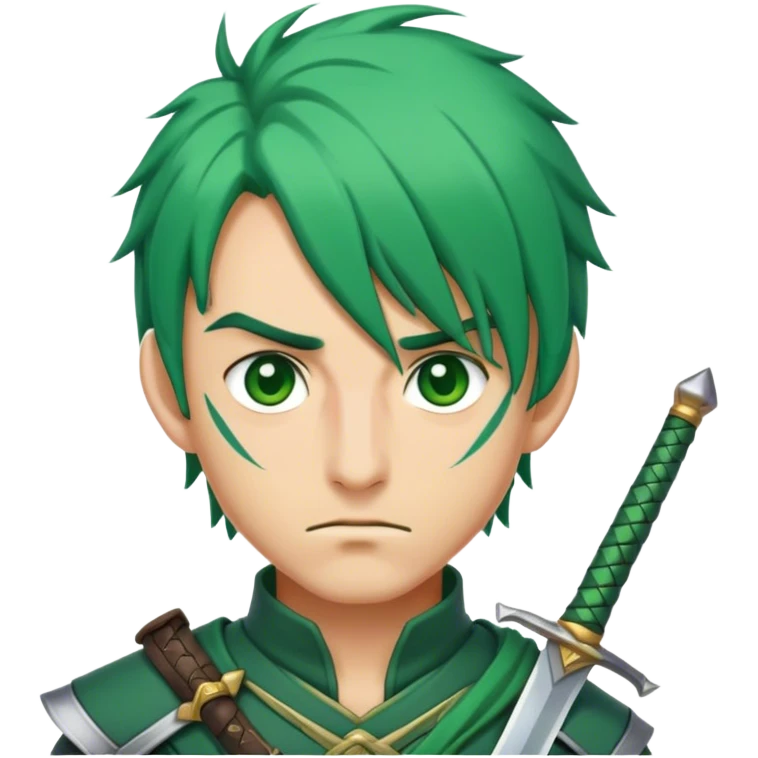 Green haired swordsman who uses three swords and has a scar that goes straight through his left eye emoji