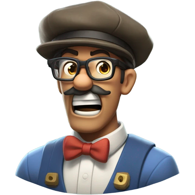 Nerdy principal that looks like he’s from team fortress 2 yelling at blue Mario for breaking the rules emoji