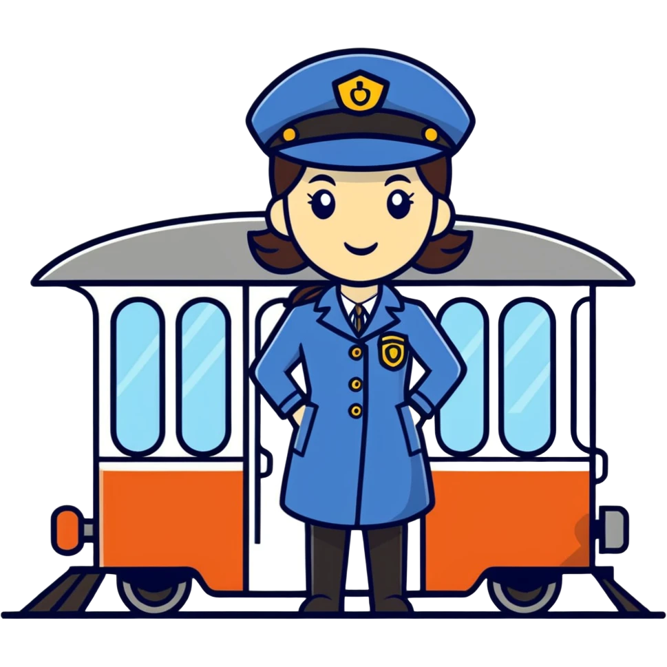 female train conductor with a train in the background emoji