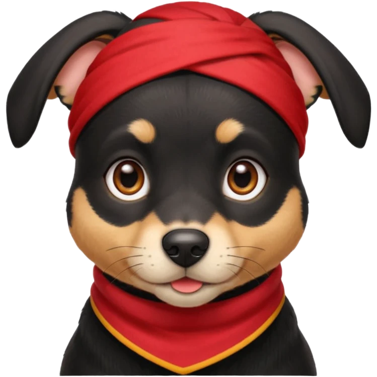 Shadow is a mixed-breed dog, a cross between a Belgian Malinois and a Border Collie. He has a sleek black coat, big upright ears, and bright, intelligent eyes. He wears a red bandana around his neck, which gives him a strong and distinctive look. emoji