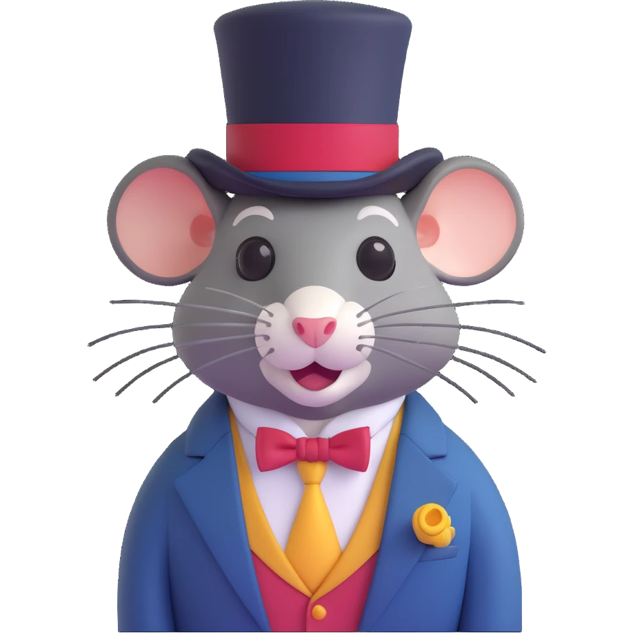 fancy rat with a smug smirk, wearing a top hat, monocle, and suit, 3D emoji style emoji