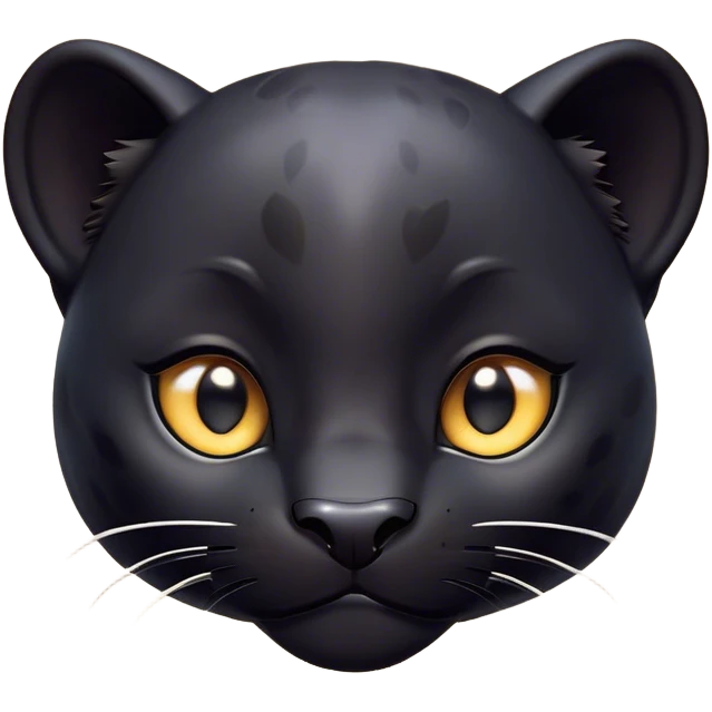 Cinematic Cute black Panther Portrait Emoji, Head tilted playfully and inquisitively, with a smooth, streamlined form accentuated by a subtle sheen and round, sparkling eyes filled with charm, Simplified yet irresistibly adorable features, highly detailed, glowing with a warm, inviting glow, high shine, affectionate and lively, stylized with a touch of whimsical mystery, bright and endearing, soft glowing outline, capturing the essence of a mischievous yet loving black Panther that seems as if it could pounce out of the screen into your arms! emoji