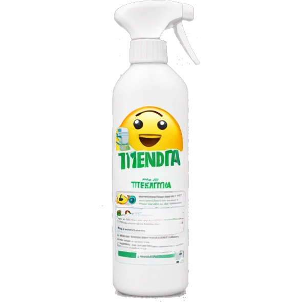 Spray disinfectant with label "tiendita" emoji