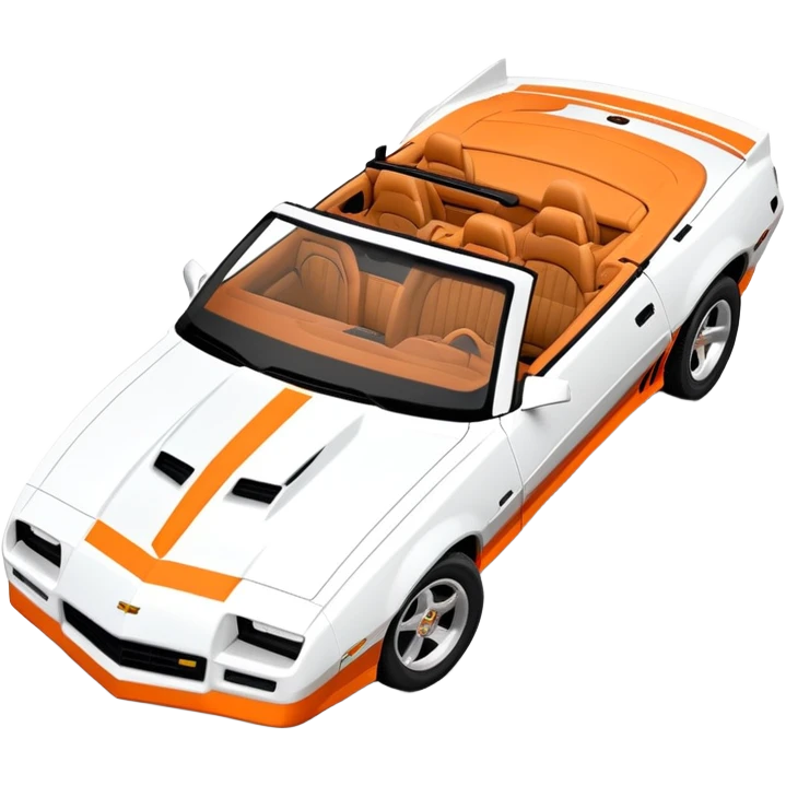 3rd generation 1992 convertible Camaro, white with orange hood and deck stripes, top-down view emoji