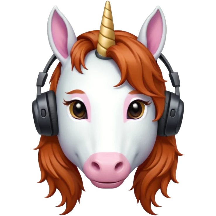 headphone wearing unicorn with dark ginger hair emoji