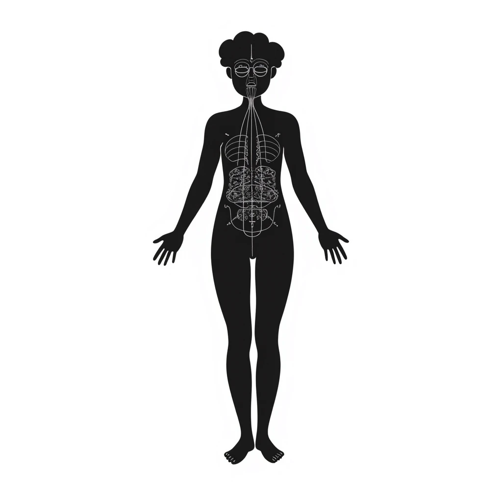 Human body silhouette with digital 3D scanning grid lines covering it, futuristic body scan emoji