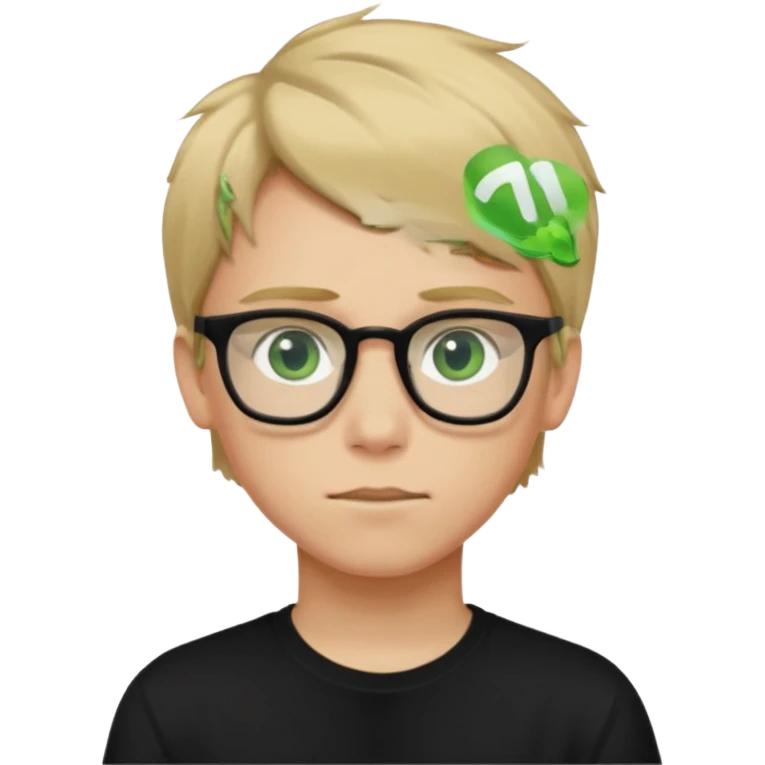 Generate me a profile picture like with a teenage boy who has dirty blond hair, green eyes, glasses and a black t-shirt emoji