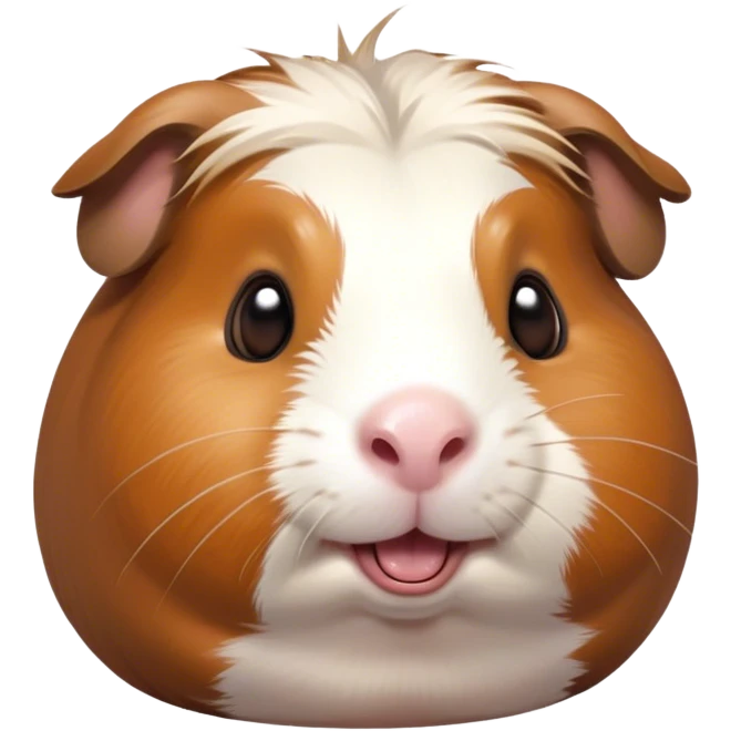 Cinematic Comical Brown and White Banded Guinea Pig Portrait Emoji, Head tilted dramatically with an exaggeratedly amused expression, featuring a striking fur with bold brown and white banding, wide, expressive dark eyes filled with playful disbelief, Simplified yet hilariously expressive features, highly detailed, glowing with a slightly sassy glow, high shine, dramatic yet playful, stylized with an air of cheeky mischief, bright and endearing, soft glowing outline, capturing the essence of a spirited and over-the-top guinea pig, so meme-worthy it feels like it could side-eye its way into internet fame instantly! emoji
