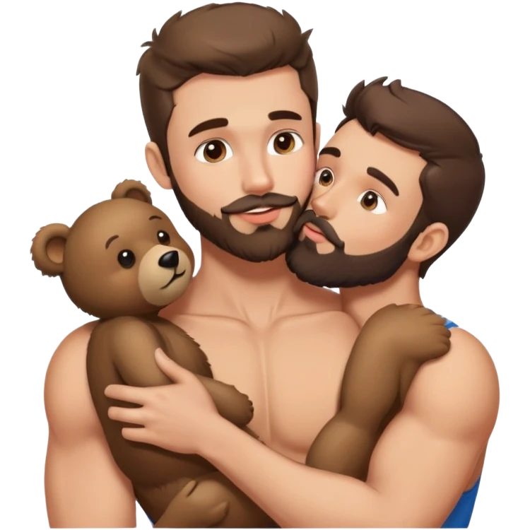 sexy-pose-fit-beard-brunette-caucasian-bear-twink-gay-men-kissing emoji