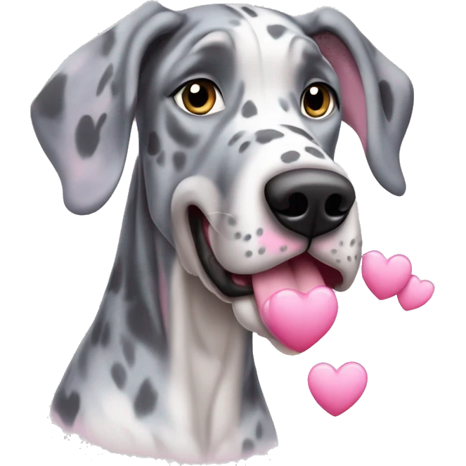 Blue Merle Great Dane with pink hearts  emoji