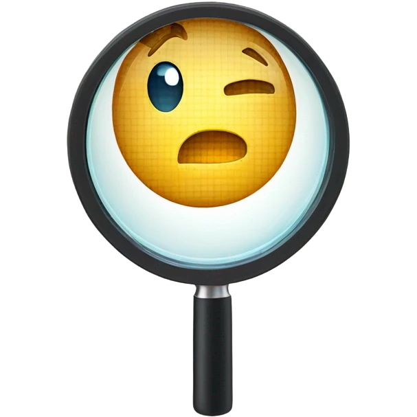a magnifying glass. Inside the circular lens a pixelated letter 'A' emoji
