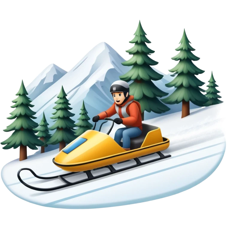 An icon featuring a sleek sled speeding down a snowy hill, with a snowy landscape and pine trees in the background. The motion lines and slight snow spray emphasize the thrill of the ride. Transparent background highlights the excitement and fun of sledding. emoji
