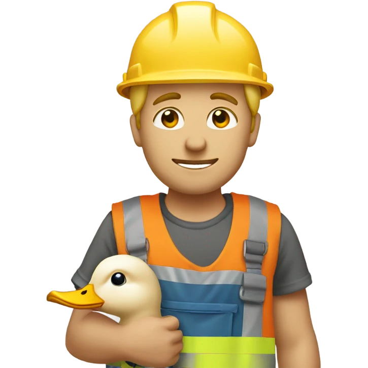 A construction worker with blond hair holding a duck in his arm emoji