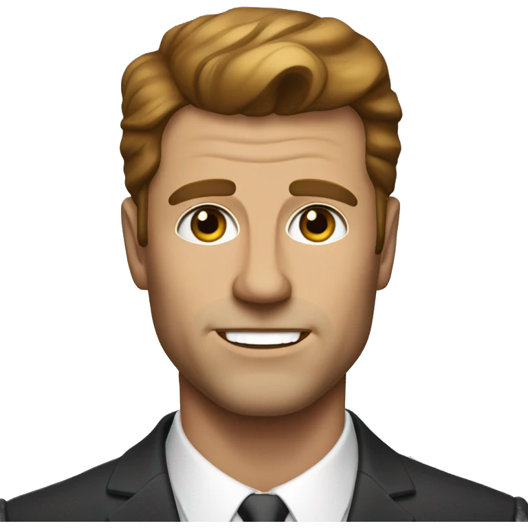 man thats white with brown hair, a suit on amazing yet manly eyelashes, that is looking like jfk  emoji