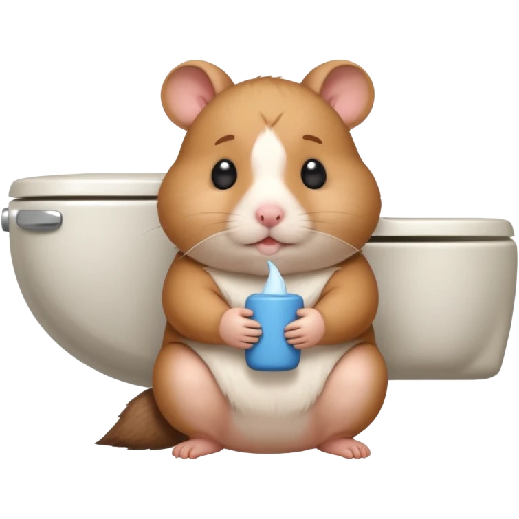 Cute chubby cartoon-style hamster sitting on toilet pooping looking as if he had an accident emoji