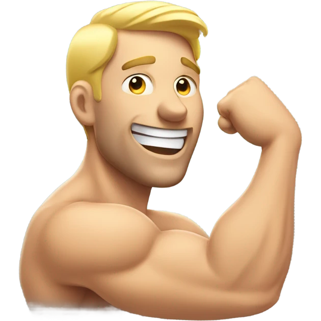 white happy man looking at mirror, flexing muscles emoji
