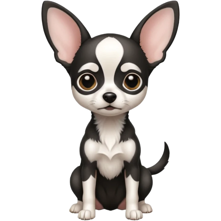 Full White and black Chihuahua - tiny, skinny and big ears. Full body emoji
